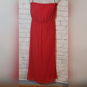 New Forever 21 Bright Red Strapless Maxi Dress Large